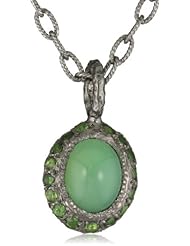 Dyanne Belle "Candy Pendant Collection" Chrysoprase Candy Blackened Silver with Pave Emeralds Pendant Necklace