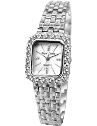 Gemorie Women Fashion Square Shape Cubic Zirconia Watch with Steel Band in Rhodium Plating (129005)