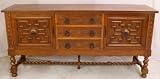 Vintage Spanish Carved Oak Mission Sideboard Server