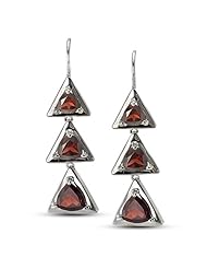 CleverEve Luxury Series Long Dangling Strand Silver Earrings w/ Genuine Trillion Garnet Stones