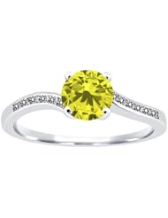 0.94 Ct Round Canary and White Diamond 18K White Gold Ring