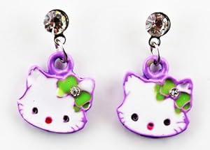 Charm Kitty Earring - Kids Fashion Earrings (Purple) [Jewelry]