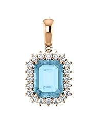 10K Rose Gold 10.00x8.00mm Emerald Cut Aquamarine and Diamond Pendant -- LIFETIME WARRANTY