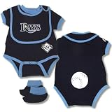 MLB Boys' Tampa Bay Devil Rays Onesie Bib & Bootie (Navy, 6-9 Months)