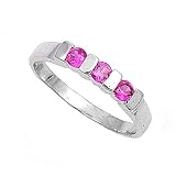 Sterling Silver Baby Ring with Ruby CZ - 2mm Band Width - 3mm Face Height - Sizes: 1-4
