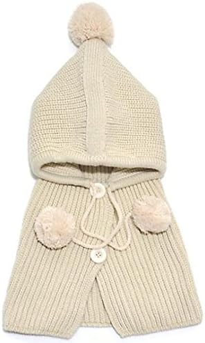 Bot Knit Cute Baby Crochet Winter Warm Hooded Hat Cap Scarf Shawl Cloak (3-Beige)