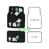 A Set of 4 Universal Fit Plush Hawaiian Hibiscus Floral Carpet Floor Mats for Cars / Truck - Black Floor Mats with White Hibiscus