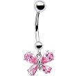 14k White Gold Pink Cubic Zirconia Butterfly Belly Ring