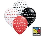 (12) POLKA DOT LATEX BALLOONS Red Black & White variety