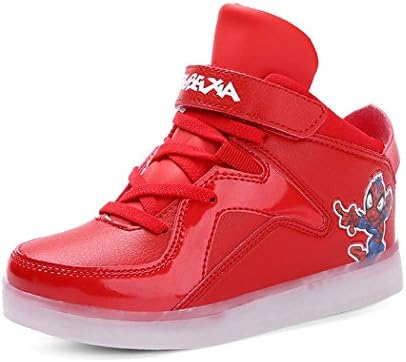 MINMAI Boys Girls 7 Colors Flashing USB Charging LED Luminous High-top Light Up Shoes red EU34