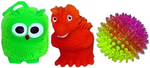 3 Assorted Flashing Balls - Yo-yo Flashing Dinosaur - Yo-yo Flashing Owl - 2 Tone Spikey Ball