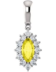 14K White Gold 8.00x4.00mm Marquise Cut Yellow Sapphire and Diamond Pendant -- LIFETIME WARRANTY