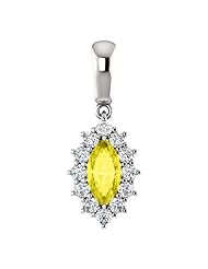 18K White Gold 8.00x4.00mm Marquise Cut Yellow Sapphire and Diamond Pendant -- LIFETIME WARRANTY