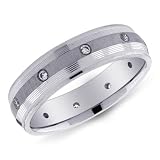 14K White Gold Men's Brushed Satin Diamond Ring