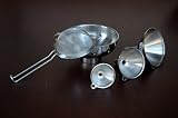 Review   / Deluxe 5 (Five) Industrial Grade Stainless Steel Funnel Bakeware Set with Wide Mouth. Large, Medium and Small Funnels and Strainer
