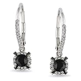 10K White Gold, Black Rhodium Plated, Black and White Diamond Drop Earrings, (1 cttw, GH Color, I2-I3 Clarity)