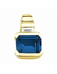 14K Yellow Gold Emerald Cut Chatham Created Sapphire and Diamond Pendant -- LIFETIME WARRANTY