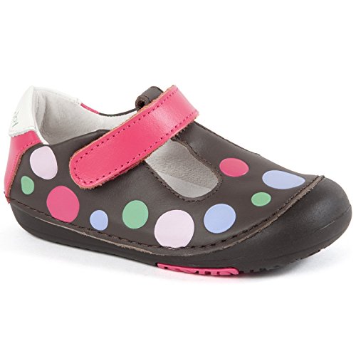 Momo Baby Girls First Walker/Toddler Polka Dots Brown T-Strap Leather Shoes
