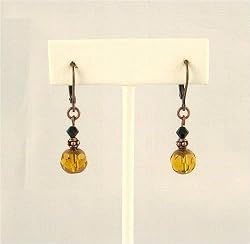 Earrings - E200 - Brass & Crystal Beads (8mm) ~ Lime and Jet Black
