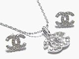 Sterling Silver Plated Double C Necklace on 18inch Ball Chain,Spare 18" Snake Chain Necklace,Small Stud Double C Earring