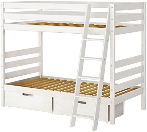 Maxwood Furniture Jackpot Twin over Twin Bunk Bed with Angle Ladder and Underbed Storage Drawers
