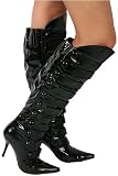K31 Womens Black Patent Over Knee High Heel Boots Sizes 3-8 Uk