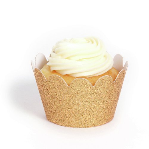 Dress My Cupcake Mini Gold Reusable Glitter Cupcake Wrappers, Set of 18