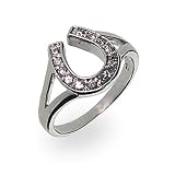 Eve's Addiction Sterling Silver Cubic Zirconia Lucky Horseshoe Ring