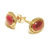 Cabochone Shape Red Ruby Bezel Set in Braided Style Stud Earring 18k Yellow Gold (T.w 2.50)
