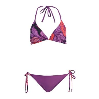 Buy 2 Pc Bikini Leaf Pattern Set Halter Top & Bottom Purple by Marina West