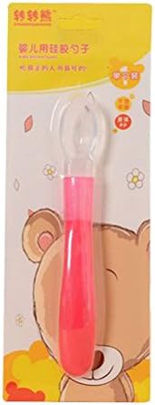 ZHUANZHUANXIONG 8069 Special Baby Spoon Soft Silicone Head Feeding Cutlery Spoon Pink