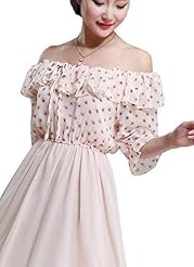 Floral Print Chiffon Off the Shoulder Elbow Length Sleeves Maxi Dress 