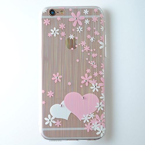 Hairline Hologram Ultra Thin Clear Art Pattern Crystal Gel TPU Rubber Flexible Slim Skin Soft Jelly Case *Bonus Glass* for Apple iPhone 6 6S Plus 5.5" (Heart)