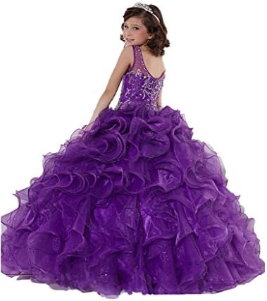 XWHT Girls' High Necked Ball Gowns Pageant Dresses Long Party Dress 6 US Purple