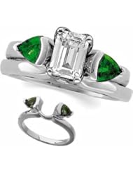Ann Harrington Jewelry 14k White Gold Genuine Trillion Cut Emerald Ring Enhancer