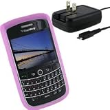 Combo of Blackberry Pink Silicone Skin Case (HDW2328805) and Micro USB Travel Charger (BB ASY18078001) for Blackberry Onyx 9700