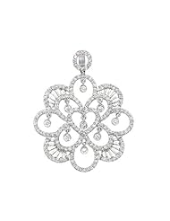 Ladies 14K White Gold 1.88Ct Round Cut Diamond Designer Charm Flower Pendant 7.8Gr