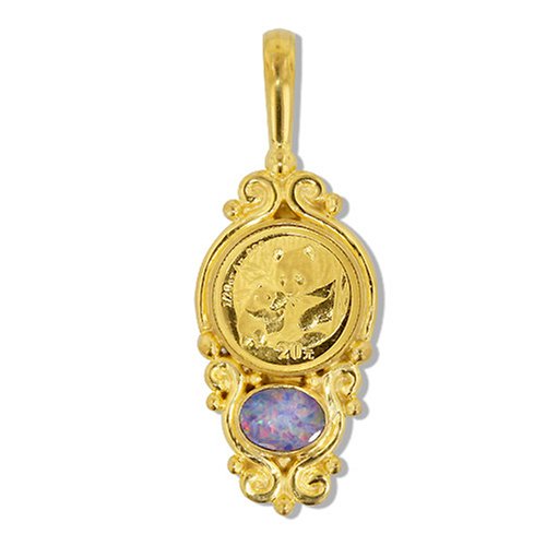 22k Gold Overlay Opal and Genuine Gold Panda Coin Pendant by Sajen