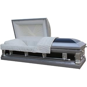 2010 - 18 Gauge Steel Casket<br />Black and Silver Finish” /></a></p>
<p>      Product Description</p>
<p>            Features & Dimensions  2010-18 gauge Steel  Two-Tone Ebony and Silver Finish  Soft Silver Crepe Interior in a French Fold Design  Half Couch  Full Rubber Gasket Seal  Eternal-Rest adjustable bed and MattressMatching Pillow and Throw  Sculpted Sq <a href=