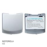 AT&T Cingular T-Mobile Motorola Razr V3 Silver GSM 1300 MaH 3.7v Li-Ion Lithium Extended Battery with Extended Battery Cover COVER (NOT Compatible with V3c, V3i, V3m)