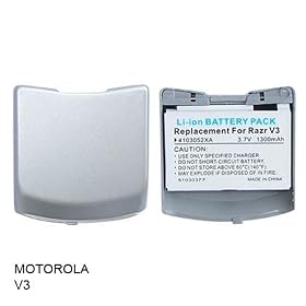 Click here to buy AT&T Cingular T-Mobile Motorola Razr V3 Silver GSM 1300 MaH 3.7v Li-Ion Lithium Extended... by PCMICROSTORE.