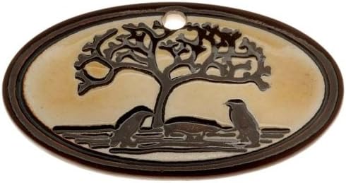 Clay River Designs Porcelain Pendant, 27x48mm Glazed Oval W/ Tree Of Life, 1 Piece, Brown