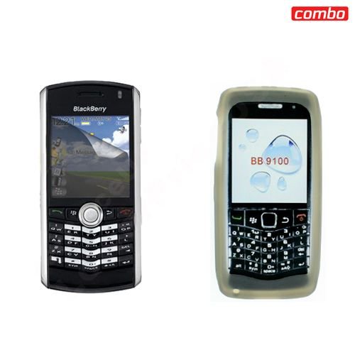 Blackberry pearl 9100 Combo Trans. Smoke Silicon Skin Case Faceplate Cover + LCD Screen Protector for Blackberry pearl 9100