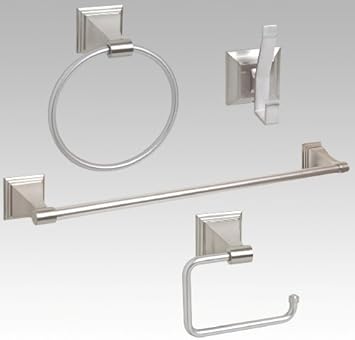 4-Piece Bathroom Hardware Accessory Set With 24" Towel Bar - Satin / Brushed Nickel