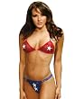 Sequin Bikini Bra Top Thong Panty Set All American Red Blue White Star Applique 4th of July
