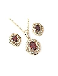 Peninsula Jewellery 9Ct Gold Garnet Celtic Pendant And Stud Earring Set