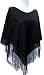 Handmade Poncho in Classic Black (100% Crocheted Border, One Size Fits Most Women)