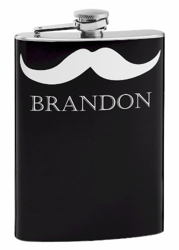 8oz Hip Flask for with Mustache, Personalized