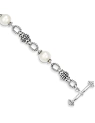 Genuine Sterling Silver 8 -8 .5 mm Freshwater Cultured Pearl 8 Inches Bracelet 1 3.8 Grams Of Gold