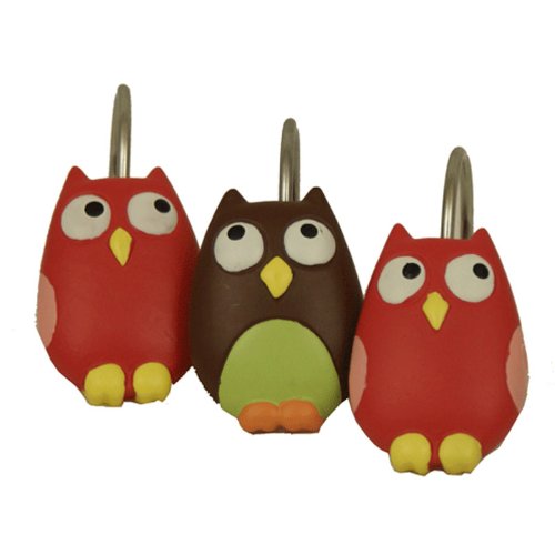 Owl Shower Curtain Hooks of 12